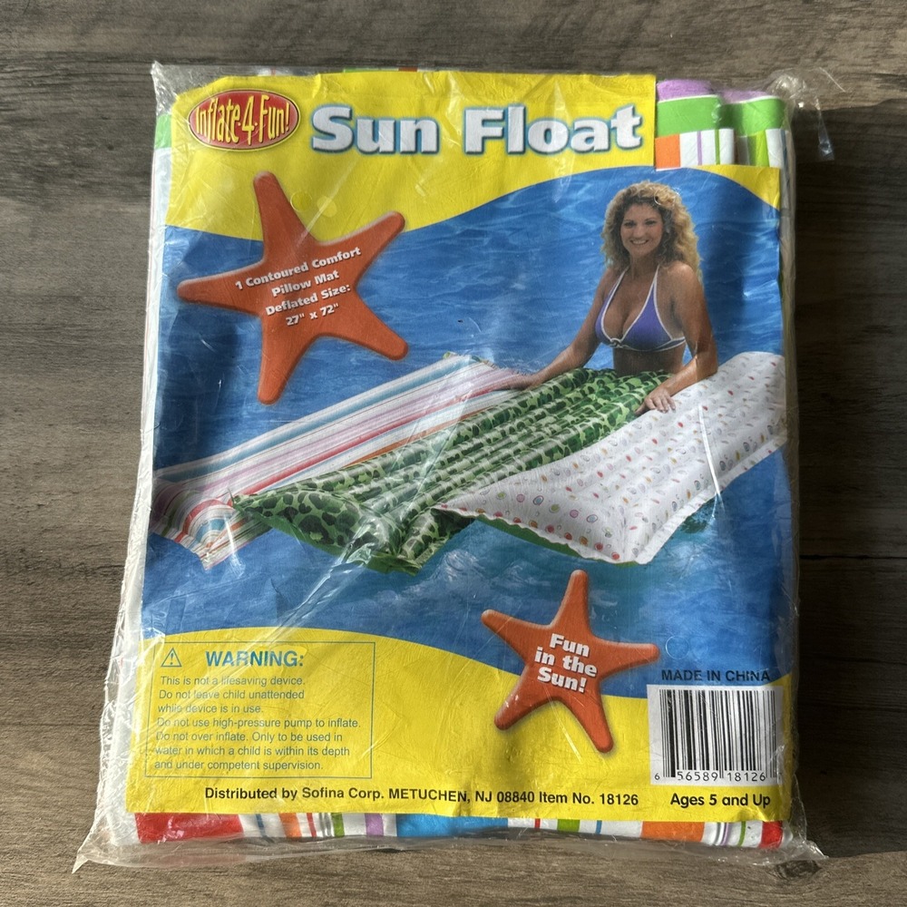 VTG NOS Vinyl Rainbow Beach Inflate4Fun New Sealed Inflatable Pool Sun Float 72"